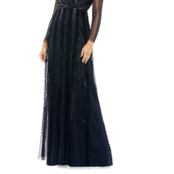 MAC DUGGAL ILLUSIONS A-LINE LONG SLEEVE MIDNIGHT NAVY GOWN sz 12 - Picture 5 of 7